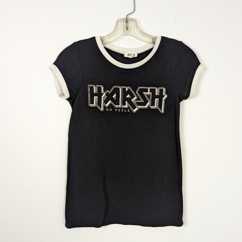 Ardene Retro Ringer Tee with HARSH Graphic - Black and White, Size XS, Outerwear